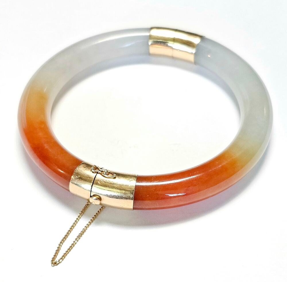 14K Jade Bangle Feu Cui Yu Type A Red Jadeite Jade Natural 58 mm